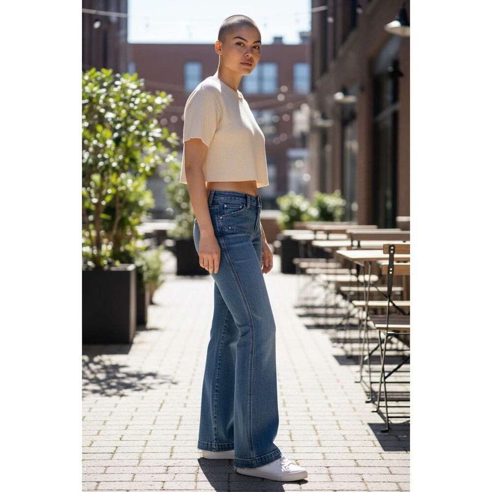 Vintage Hydraulic Distressed Low Rise Bootcut Jeans 13/14